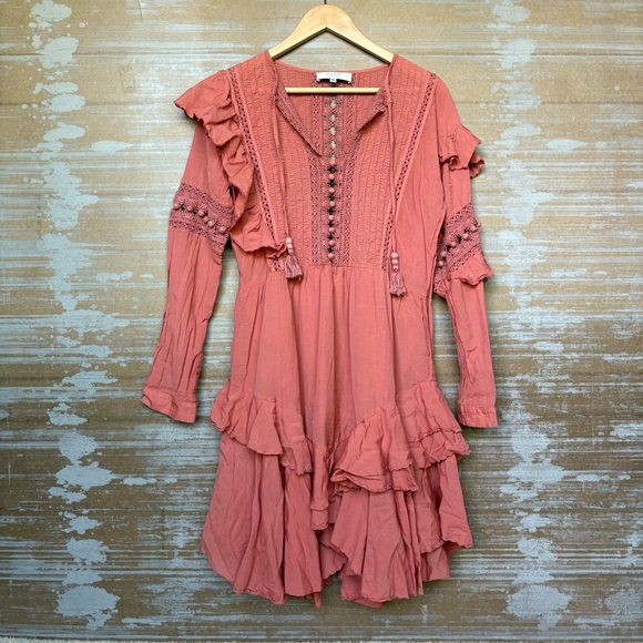 Sea New York Weatherly Pom Crochet Mini Dress Coral Preppy Boho Classic Womens 8 - Picture 3 of 6